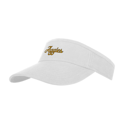  White Brushed Bull Denim Visor - Aggies Script