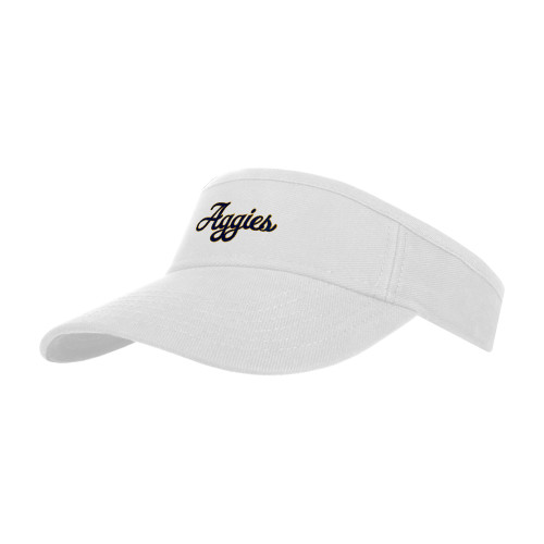  White Brushed Bull Denim Visor - Aggies Script