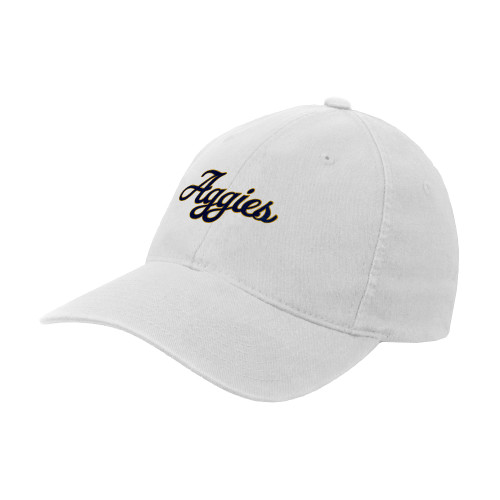  White Flexfit Structured Low Profile Hat - Aggies Script