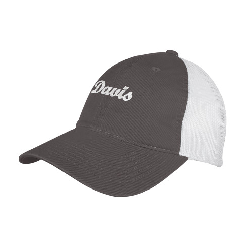  Charcoal/White Mesh Back Unstructured Low Profile Hat - Script Davis