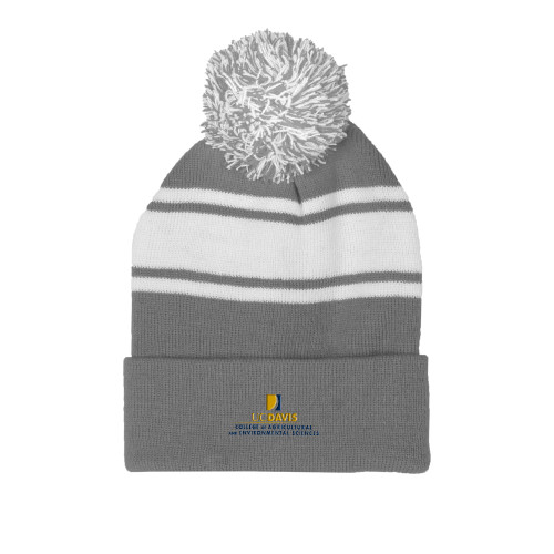  Grey/White Two Tone Knit Pom Beanie w/Cuff - College of Agricultural and Environmental Sciences