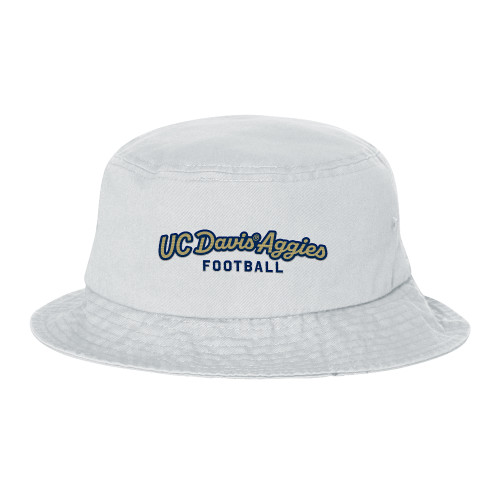  Sportsman White Bucket Hat - UC Davis Aggies Football Script Arched