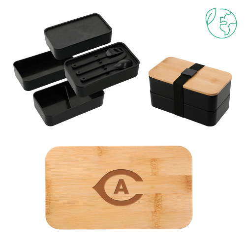  Stackable Bamboo Fiber Black Bento Box - UC DAVIS Engraved
