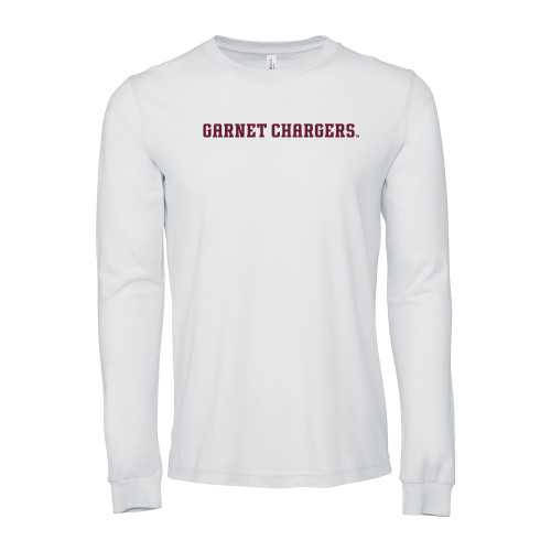  Bella + Canvas White Jersey Cotton Long Sleeve T Shirt - Garnet Chargers Flat Wordmark