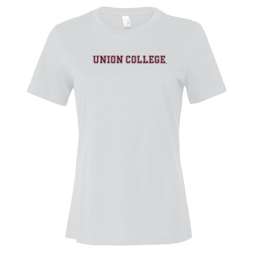  Bella + Canvas Womens White Relaxed Cotton T Shirt - Union College Wordmark
