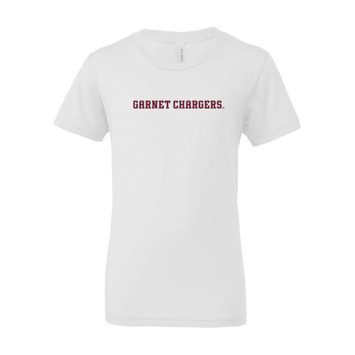  Bella + Canvas Youth White Jersey T Shirt - Garnet Chargers Flat Wordmark