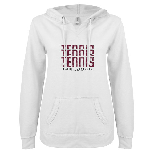  ENZA Womens White V Notch Raw Edge Fleece Hoodie - Garnet Chargers Tennis