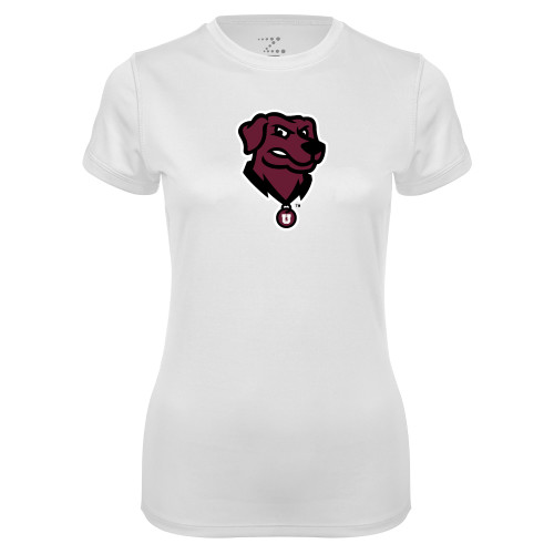  Womens White Performance Tee - Charger - Mascot Head