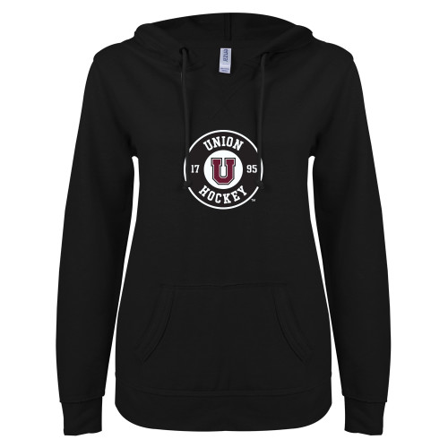  ENZA Womens Black V Notch Raw Edge Fleece Hoodie - Union Hockey 1795