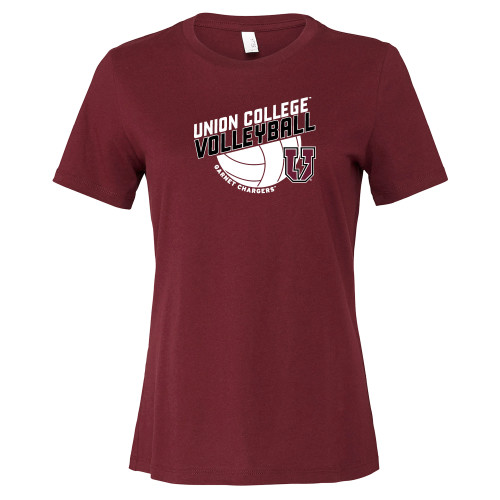  Bella + Canvas Womens Maroon Relaxed Cotton T Shirt - Union College Volleyball