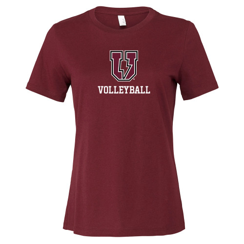  Bella + Canvas Womens Maroon Relaxed Cotton T Shirt - Bolt U Mark - Volleyball
