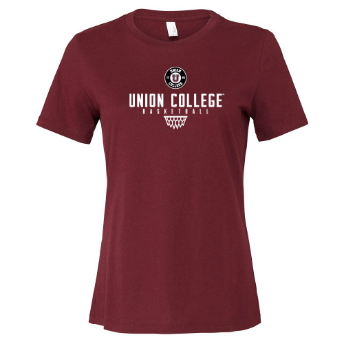  Bella + Canvas Womens Maroon Relaxed Cotton T Shirt - Union College Basketball