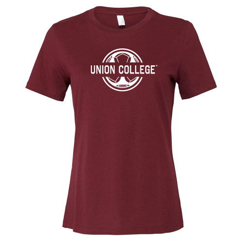  Bella + Canvas Womens Maroon Relaxed Cotton T Shirt - Union College Soccer
