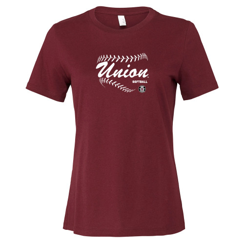  Bella + Canvas Womens Maroon Relaxed Cotton T Shirt - Union Softball