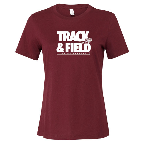  Bella + Canvas Womens Maroon Relaxed Cotton T Shirt - Union College Track and Field