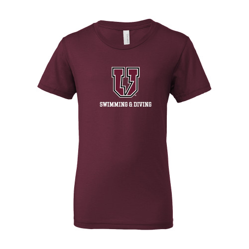  Bella + Canvas Youth Maroon Jersey T Shirt - Bolt U Mark - Swimming and Diving