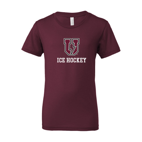  Bella + Canvas Youth Maroon Jersey T Shirt - Bolt U Mark - Ice Hockey