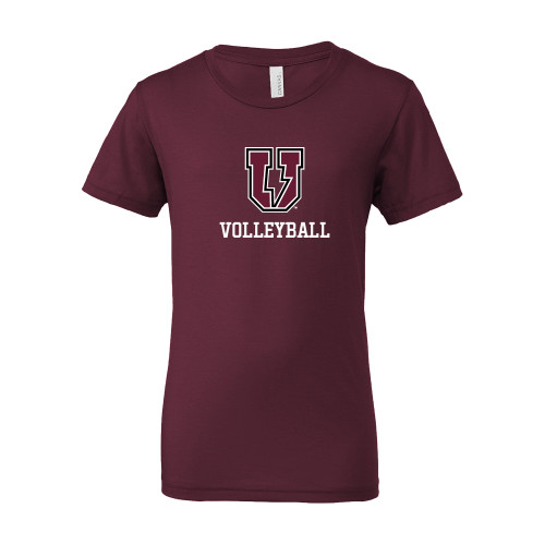  Bella + Canvas Youth Maroon Jersey T Shirt - Bolt U Mark - Volleyball