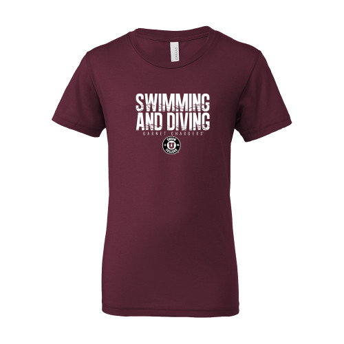  Bella + Canvas Youth Maroon Jersey T Shirt - Garnet Chargers Swimming and Diving