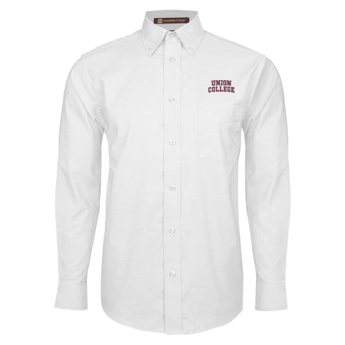  White Oxford Long Sleeve Shirt - Arched Union College Athletic Word Mark