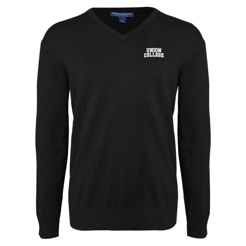  Black VNeck Sweater - Arched Union College Athletic Word Mark