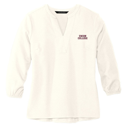  Mercer + Mettle Womens Ivory 3/4 Sleeve Crepe Blouse - Union College Athletic Word Mark