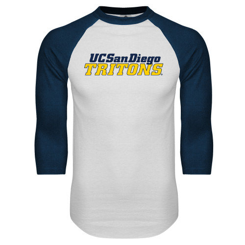  White/Navy Raglan Baseball T Shirt - UC San Diego Tritons Mark