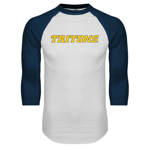  White/Navy Raglan Baseball T Shirt - Tritons Wordmark