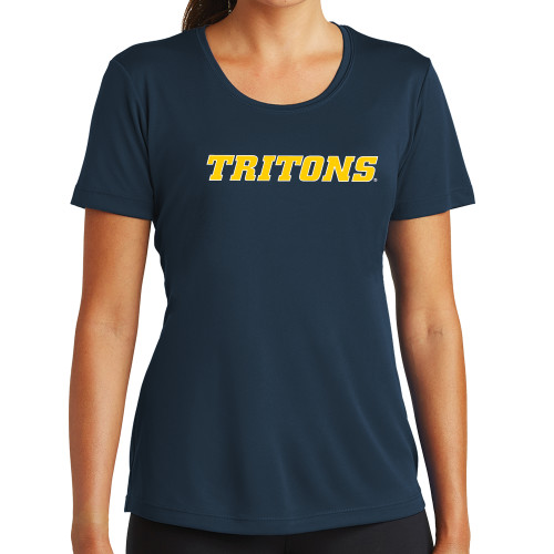  Womens Navy Performance Tee - Tritons Wordmark
