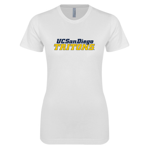  Next Level Womens White Boyfriend Tee - UC San Diego Tritons Mark