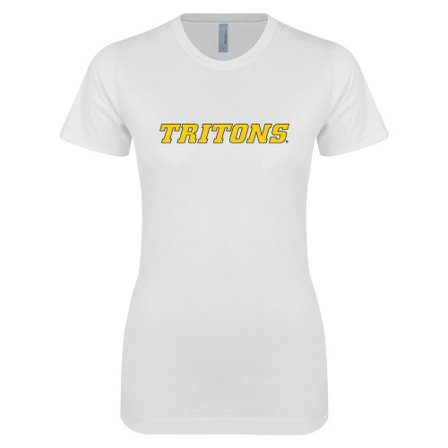  Next Level Womens White Boyfriend Tee - Tritons Wordmark