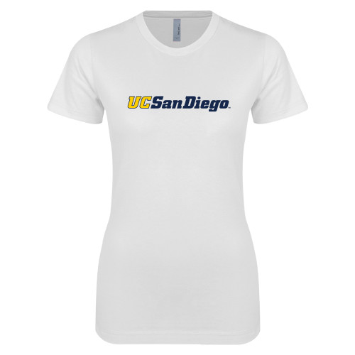  Next Level Womens White Boyfriend Tee - UC San Diego Wordmark