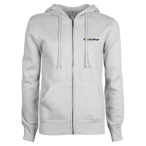  ENZA Womens White Fleece Full Zip Hoodie - UC San Diego Primary Mark