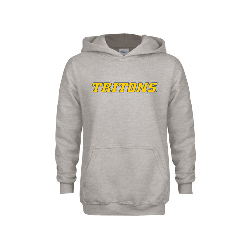  Youth Grey Fleece Hood - Tritons Wordmark