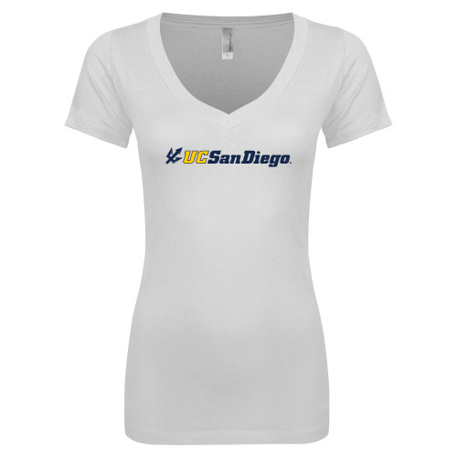  Next Level Womens White Ideal V Tee - UC San Diego Primary Mark