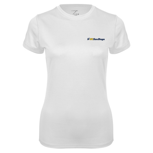  Womens White Performance Tee - UC San Diego Primary Mark