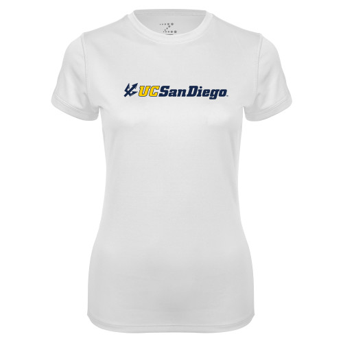  Womens White Performance Tee - UC San Diego Primary Mark