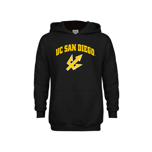  Youth Black Fleece Hoodie - UC San Diego Arched Over Trident