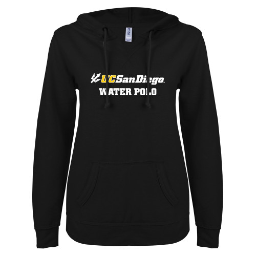  ENZA Womens Black V Notch Raw Edge Fleece Hoodie - Waterpolo