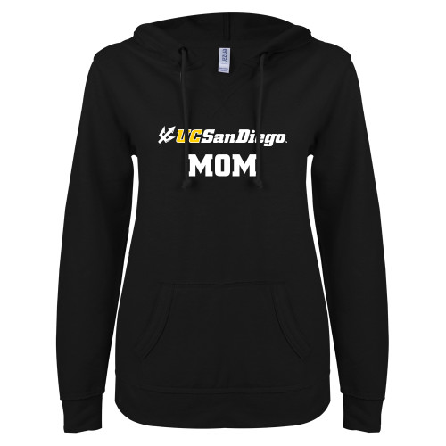  ENZA Womens Black V Notch Raw Edge Fleece Hoodie - Mom