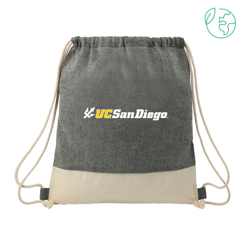  Split Recycled Cotton Natural/Black Drawstring Bag - UC San Diego Primary Mark