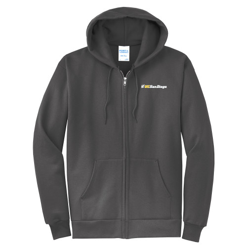  Extended Charcoal Fleece Full Zip Hoodie - UC San Diego Primary Mark