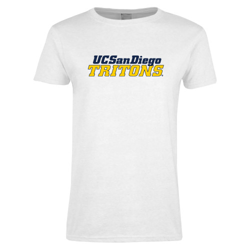  Womens White Short Sleeve Tee - UC San Diego Tritons Mark