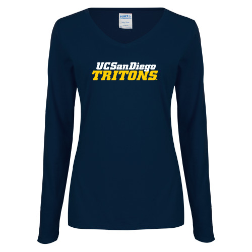  Womens Navy Long Sleeve V Neck Tee - UC San Diego Tritons Mark