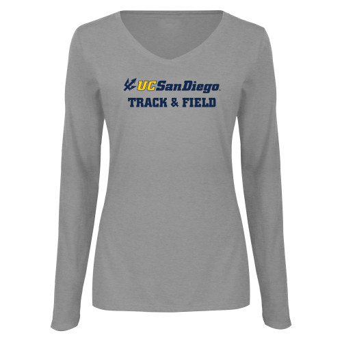  Womens Grey Long Sleeve V Neck Tee  - Track and Field