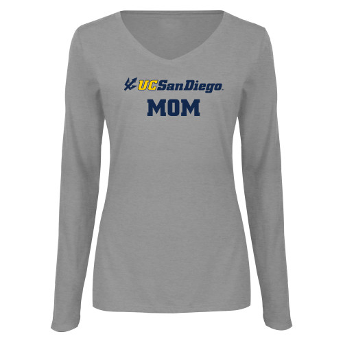  Womens Grey Long Sleeve V Neck Tee  - Mom