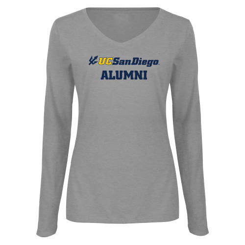  Womens Grey Long Sleeve V Neck Tee  - Alumni
