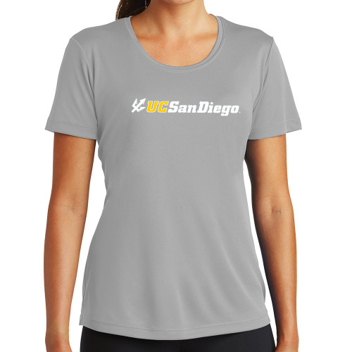  Womens Grey Performance Short Sleeve Tee - UC San Diego Primary Mark
