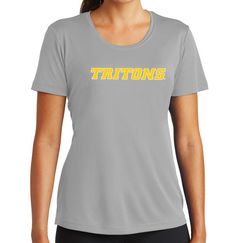  Womens Grey Performance Short Sleeve Tee - Tritons Wordmark