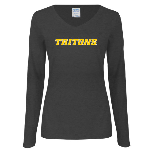 Main Image for  Womens Dark Heather Long Sleeve V Neck Tee 